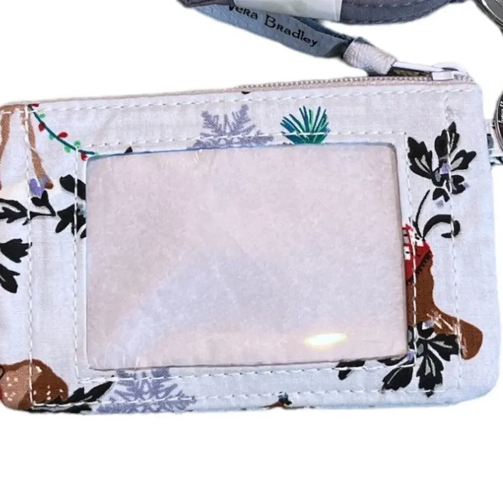 Vera Bradley Merry Mischief Snow Day Zip ID and Lanyard Light Blue